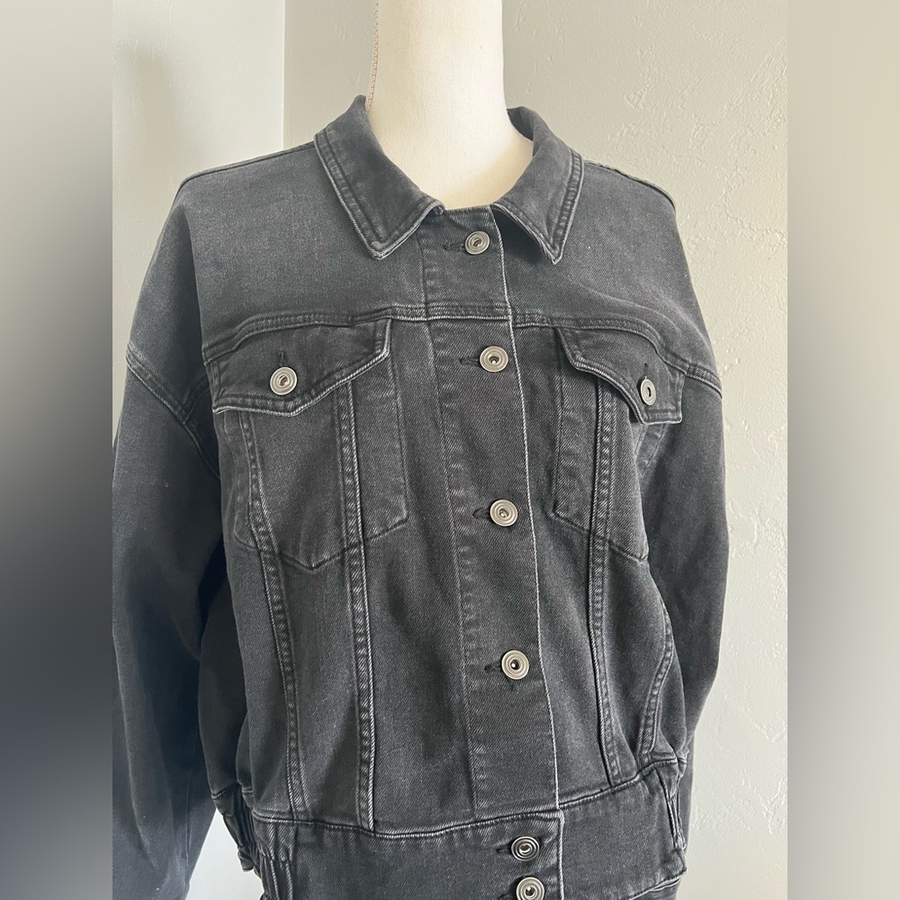 Washed Black Denim Jean Jacket - Classic Button Front